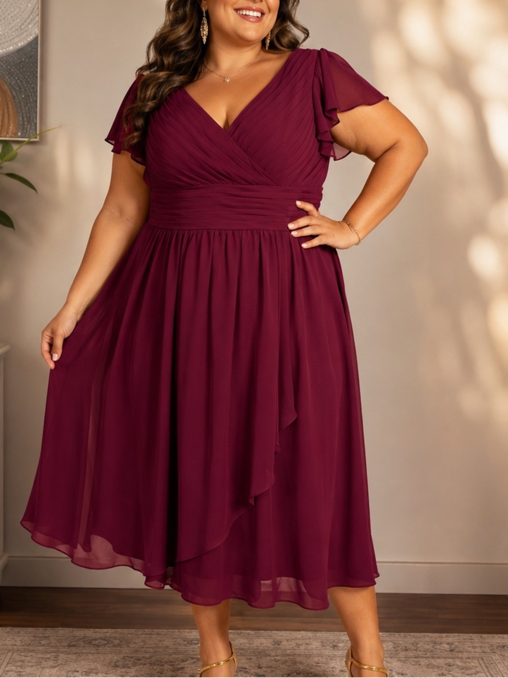 Azazie Burgundy A-line Pleated Chiffon Bridesmaid Dress Size 20 NWT